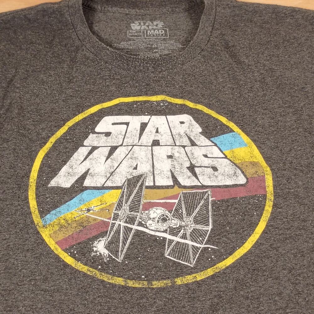 Star Wars Shirt Mens XL Gray Tie Fighter Graphic Tee Movie Sci-Fi Mad Engine